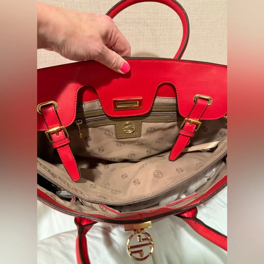 Vintage! Segolene Paris Red Leather Satchel, Large, Dust Bag Included, NWT - Picture 8 of 11